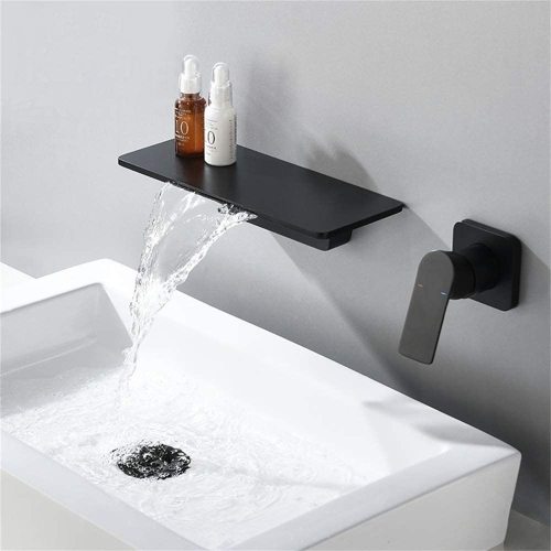 Modern 16-Inch Matte Black Brass Waterfall Bathroom Sink Faucet