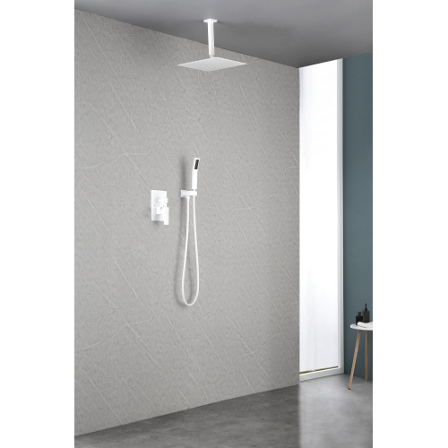 16-Inch White Brass Wall-Mounted Rainfall Shower Head System