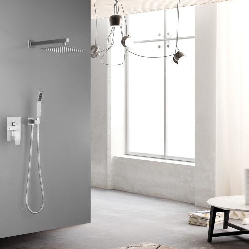 10-Inch Brass Rain Shower Mixer Set in Brushed Nickel
