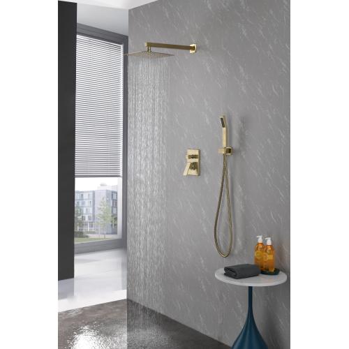 10-Inch Brushed Gold Brass Wall-Mounted Rain Shower Combo Set