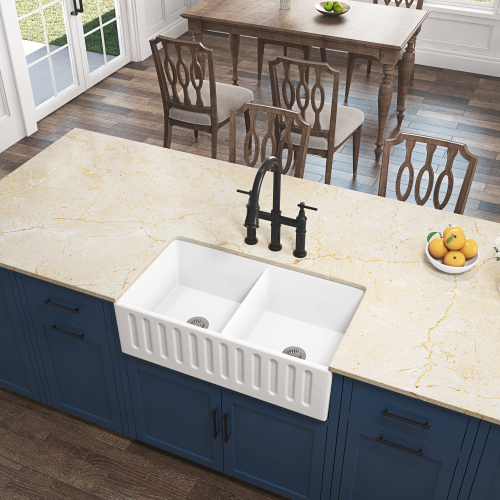 Matte Black Brass Bridge Kitchen Faucet with Pull-Down Sprayhead