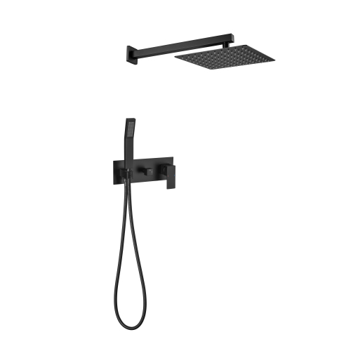 10-Inch Matte Black Brass Rainfall Shower System with Hand Sprayer