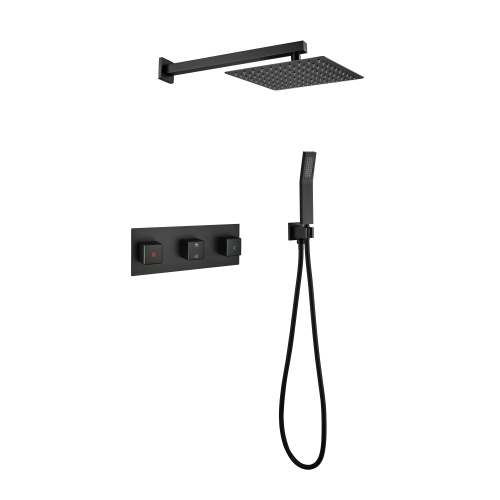 10-Inch Matte Black Brass Rainfall Shower System with Handheld