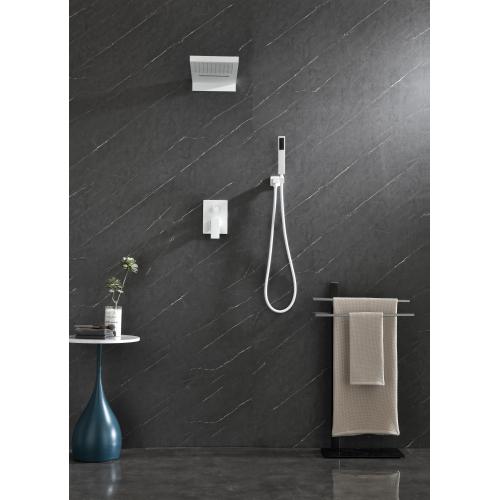 White Brass Waterfall Rain Shower System with Handheld Faucet