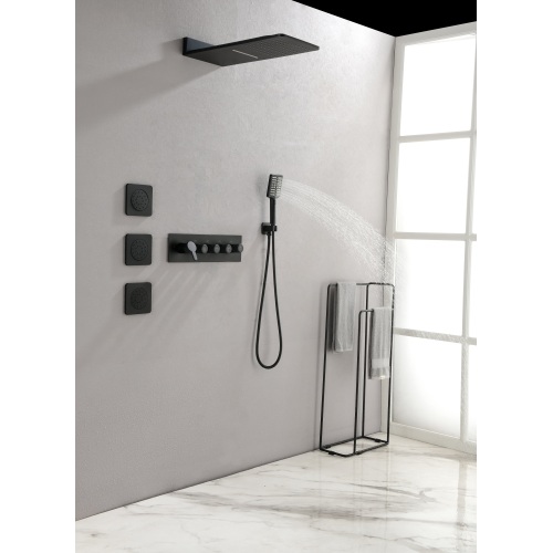 Matte Black Brass Rain Shower System with 3 Body Sprays & Handheld