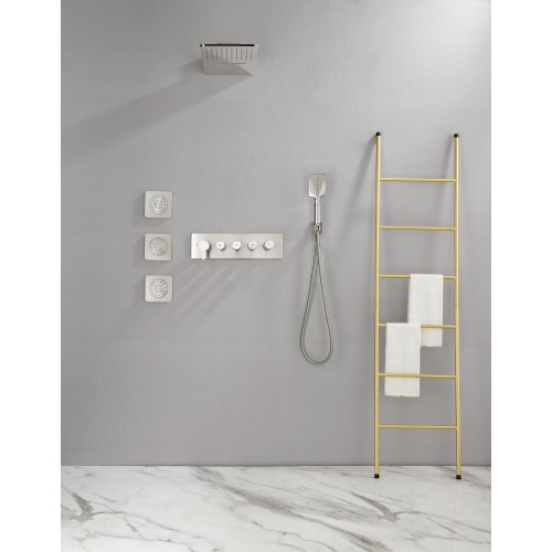 Brass Wall-Mounted Rain Shower System with 3 Sprays, Brushed Nickel