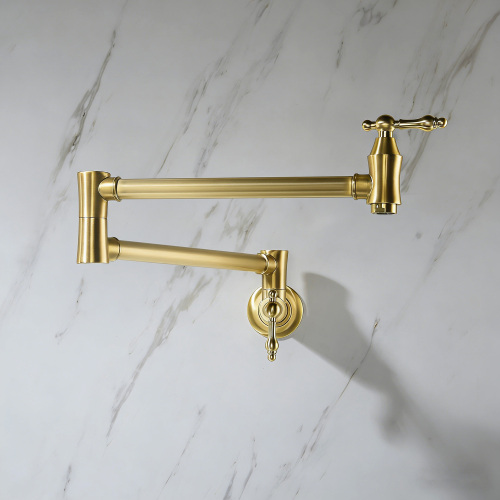 Brushed Gold Brass Wall-Mount Folding Kitchen Pot Filler Faucet