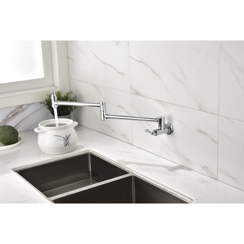 Chrome Brass Wall-Mount Pot Filler Faucet for Home Kitchen Use