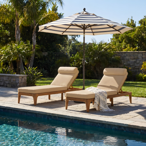 Brown Acacia Wood Adjustable Outdoor Chaise Lounges, Set of 2