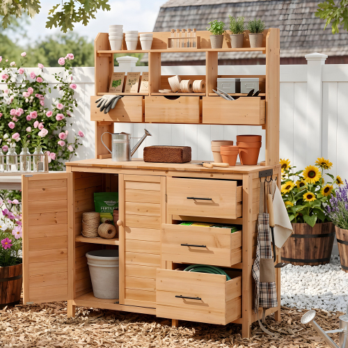 Rustic Natural Wood Potting Bench with Storage, 44.6-Inch Wide
