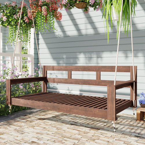 Brown Acacia Wood Twin-Size Outdoor Porch Swing Daybed Frame