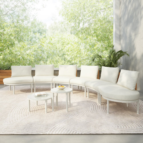 Beige 8-Piece Half-Moon Aluminum & Rattan Patio Sectional Set