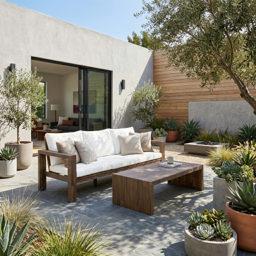 3-Seater Acacia Wood Patio Sofa & Coffee Table Set, Mocha/Beige