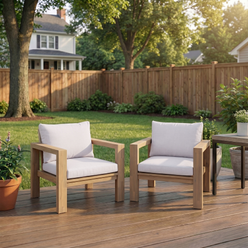 2-Piece Light Teak Acacia Outdoor Armchair Set with Beige Cushions