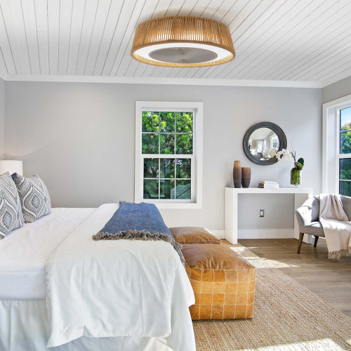 21-Inch White Iron Bohemian Braided Ceiling Fan Light with Remote