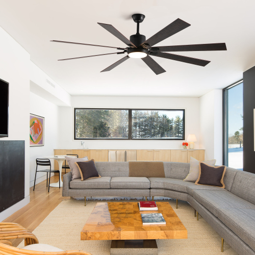 72-Inch Walnut LED Ceiling Fan with 8 Wooden Blades, Iron