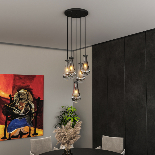 5-Light Black Iron Cluster Pendant Chandelier, 113.2-Inch Height