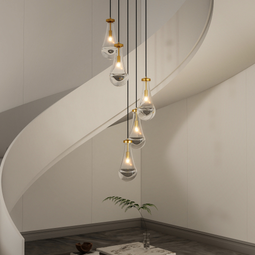 5-Light Gold Iron Adjustable Cluster Pendant Chandelier for High Ceilings