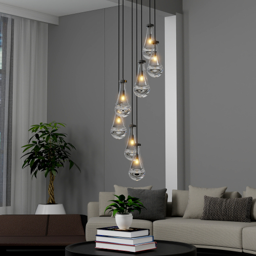 7-Light Black Iron Pendant Chandelier with Adjustable Hanging Line