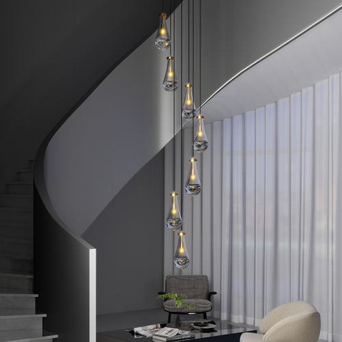 7-Light Gold Iron Pendant Chandelier for Dining Room and Foyer