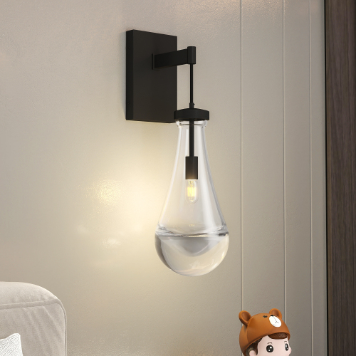 Modern Black Iron & Clear Glass Wall Sconce, 13.8 x 13.8 x 113.2 in.