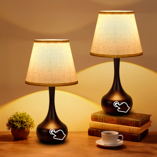 Black & Gold Iron Touch Table Lamps, Set of 2, 16.6-Inch
