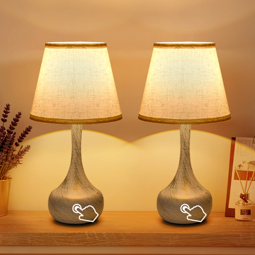 White & Gold Iron 3-Way Dimmable Bedside Lamps, Set of 2, 16.6"H