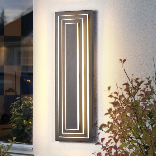 Modern Black Iron Outdoor Wall Lights, 2-Pack, 15.7-Inch Fixture