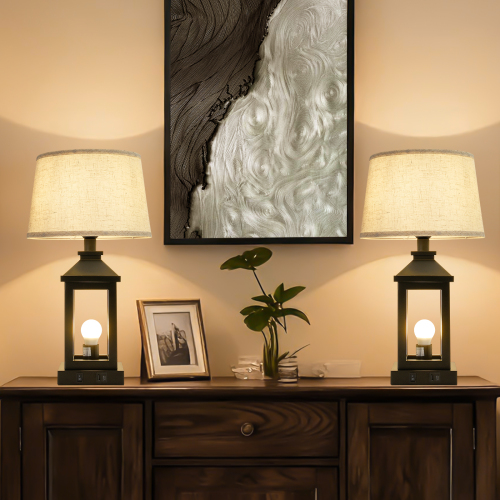 20.5-Inch Black Iron Farmhouse 2-Light Touch Lamp for Bedroom