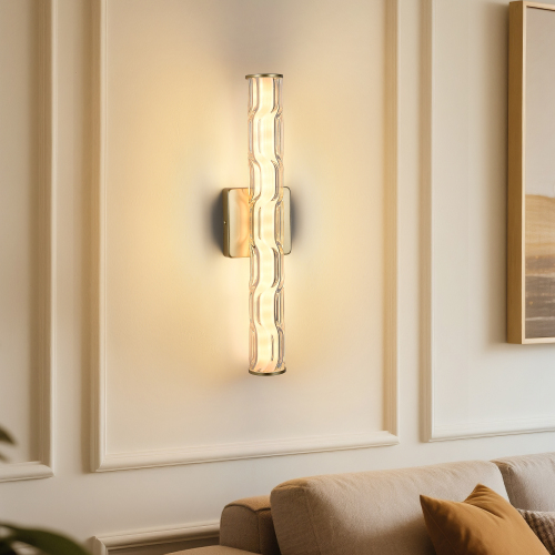 19.7" Gold Iron Bathroom Wall Sconces, Set of 2 with K9 Crystal