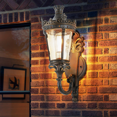 21-Inch Vintage Coffee and Golden Aluminum Outdoor Wall Lantern