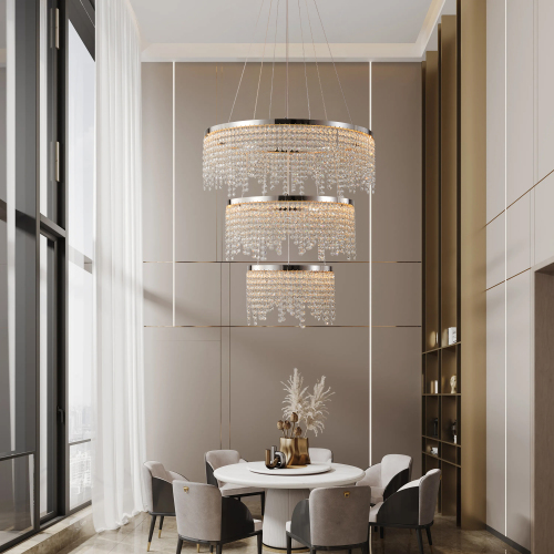24-Inch Chrome Crystal and Stainless Steel LED Round Chandelier