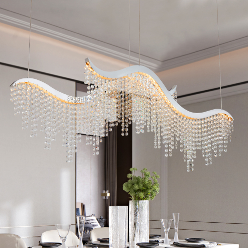 36-Inch Chrome Wave LED Chandelier in Crystal & Stainless Steel
