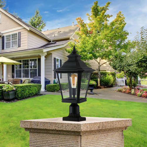 21-Inch Black Aluminium Outdoor Post Lantern with Clear Glass
