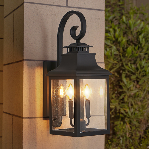 23-Inch Black Aluminum Outdoor Wall Lantern with Clear Seeded Glass