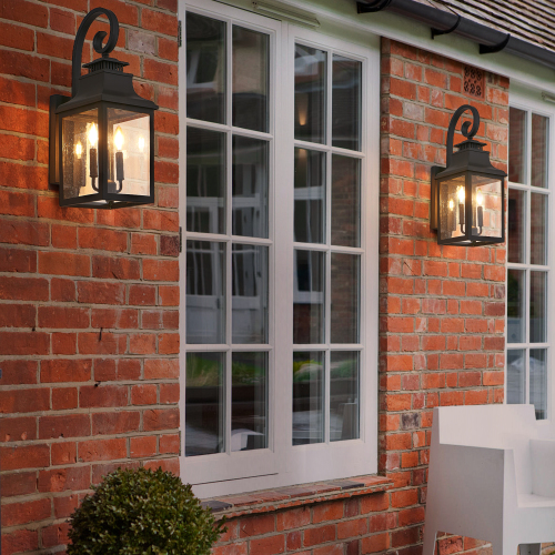 23-Inch Black Aluminum Outdoor Wall Lanterns, 2-Pack with Seeded Glass