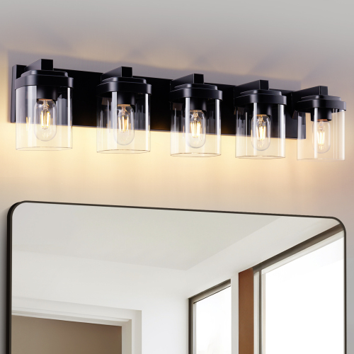 Matte Black Iron 5-Light Bathroom Vanity Fixture, 15.7-Inch