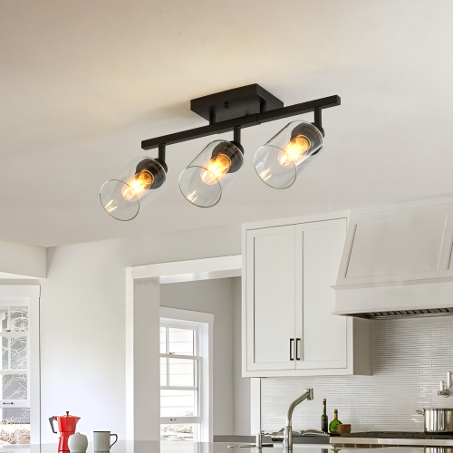 19.7-Inch Black Iron 3-Light Adjustable Semi-Flush Ceiling Light