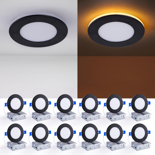 Black 4-Inch 12-Pack Recessed Downlights with Night Light, 5CCT