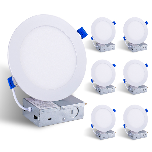 6-Inch White Acrylic LED Recessed Light, Dimmable 5CCT, 6-Pack