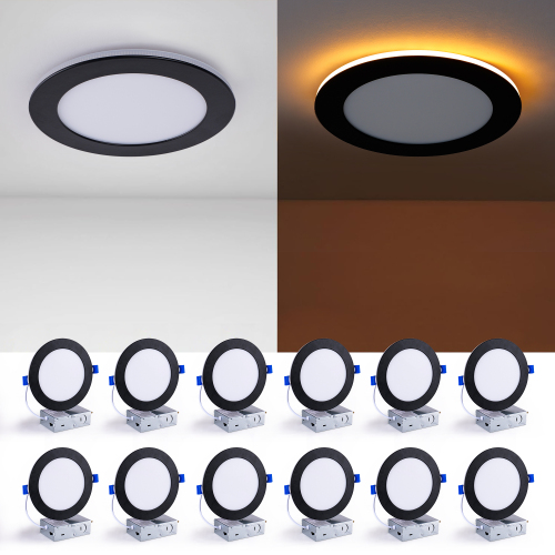 12-Pack 6-Inch Black LED Recessed Ceiling Lights, Acrylic and Iron