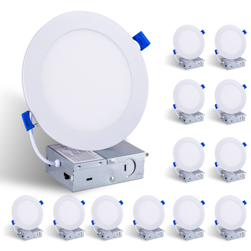 12-Pack 6-Inch White Acrylic LED Recessed Ceiling Lights, Dimmable