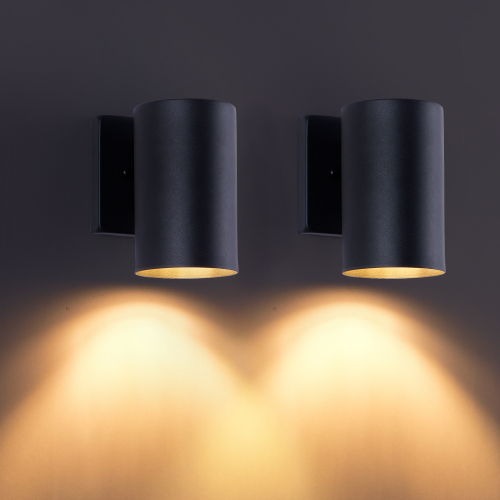 Black 7-Inch Iron Outdoor Wall Sconce, 1-Light Cylinder, 2-Pack