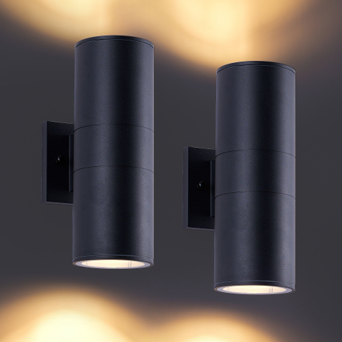 12-Inch Black Iron 2-Light Outdoor Porch Wall Sconce, 2-Pack