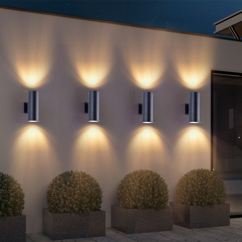 12-Inch 4-Pack Black Iron Cylinder Outdoor Wall Lights for Porch