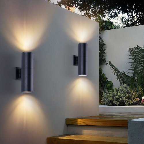 14-Inch Modern Black Iron 2-Light Outdoor Wall Sconce, 2-Pack