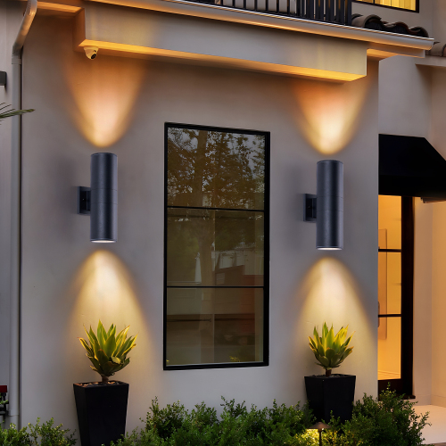 Modern 2-Pack Matte Black Iron 2-Light Outdoor Wall Sconces