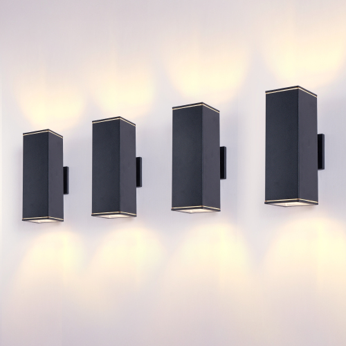 12-Inch Black Aluminum Outdoor Wall Lights, 4-Pack Square Up/Down