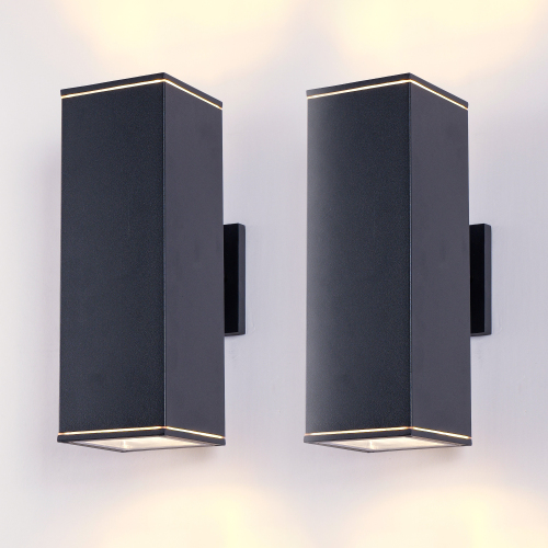 14 in. Black Aluminum 2-Light Outdoor Wall Sconce with Glass Cover