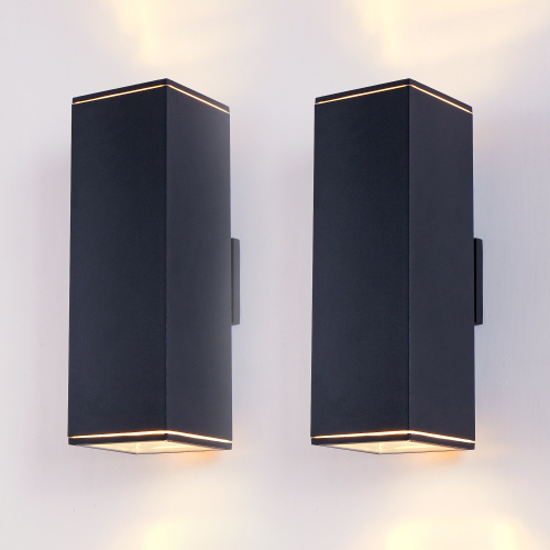 18-Inch Black Aluminum 2-Light Outdoor Wall Sconces, Set of 2